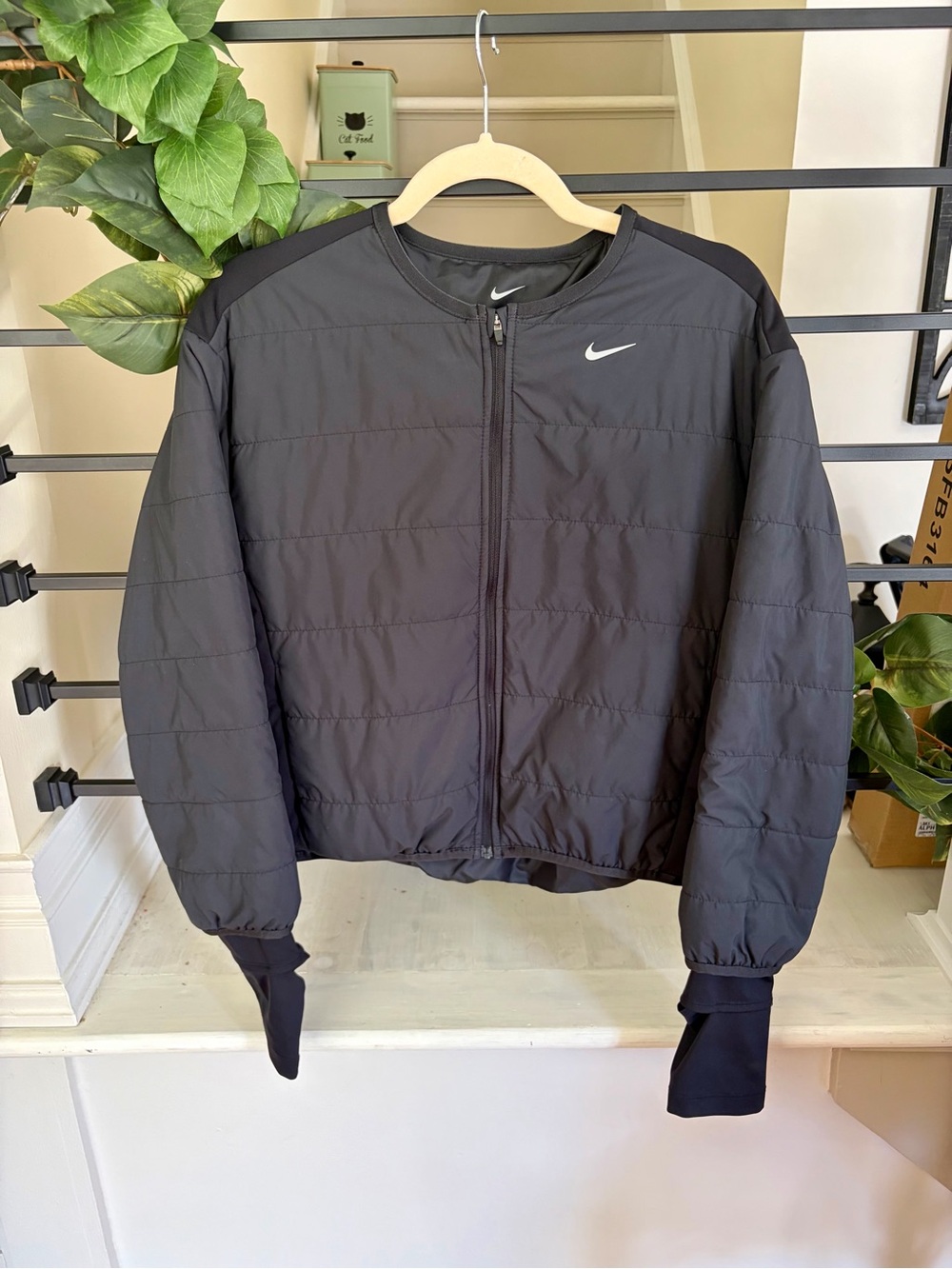 Nike Therma-FIT Black Quilted Running Jacket Thumbholes Women’s XS